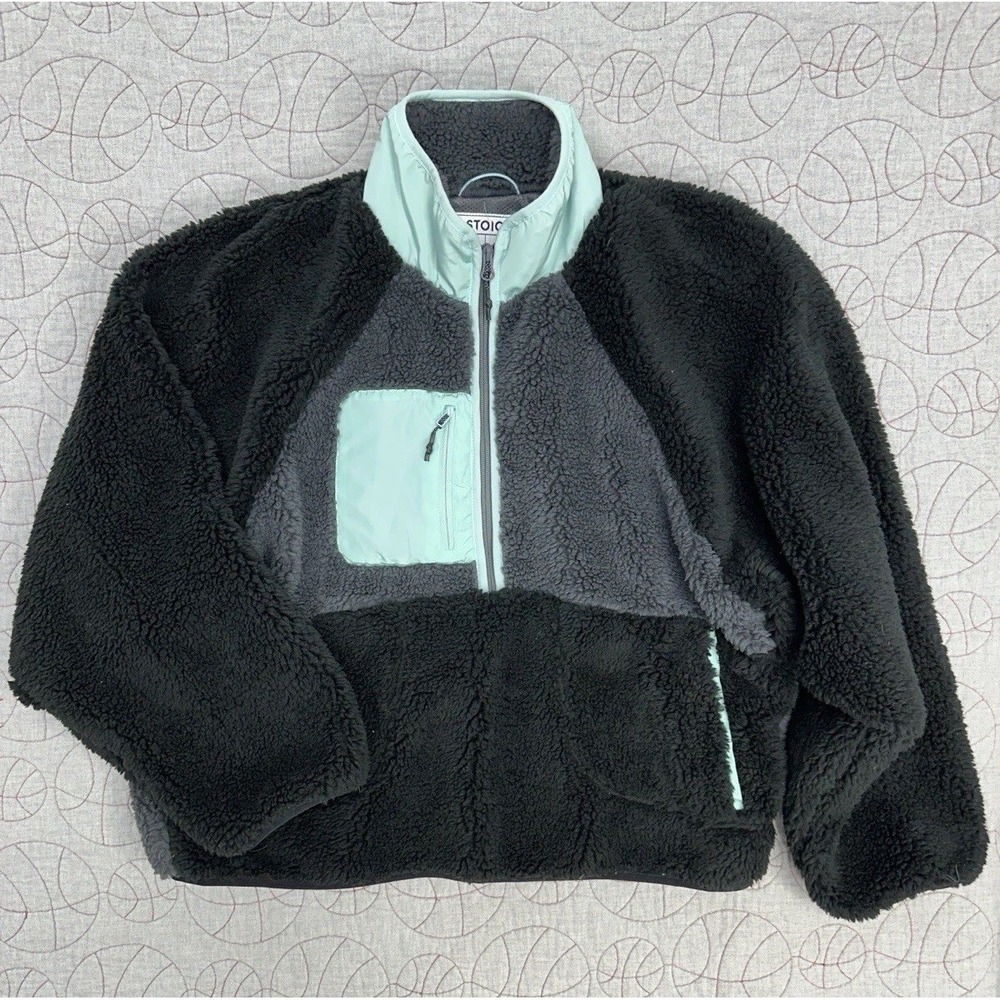 NWT Stoic Black/Blue 1/2 Zip Up Fleece Sherpa MTN High Pile Pullover / Medium